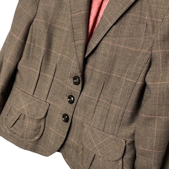 Conrad C Wool Blend Blazer Womens Suit Jacket 10 Petite Brown Plaid Windowpane - Picture 3 of 8